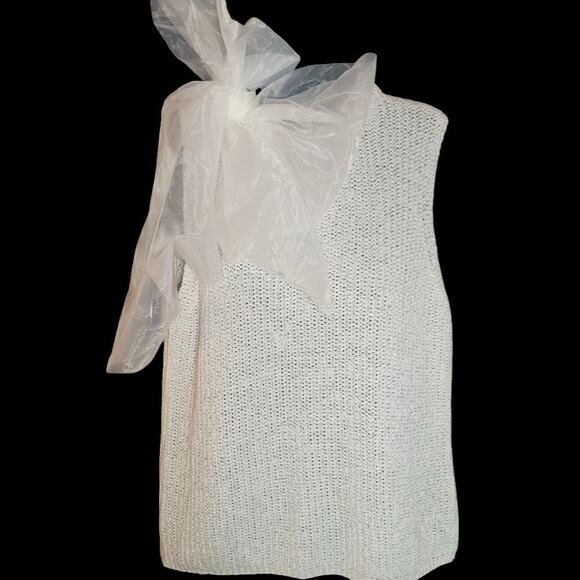 easel Sweaters - EASEL Women's Sleeveless Knit Sweater Tulle Shoulder Bow sz Small NEW Coquette